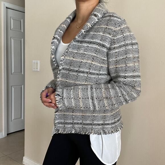 BANANA REPUBLIC Women's Angora & Wool Blend Grey Beige Tan Cardigan Size L - Picture 10 of 11